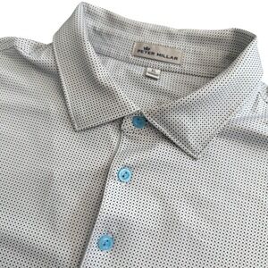 Peter‎ Millar Mens Polo Shirt XL Blue Black Dot Print Short Sleeve Lochen Heath